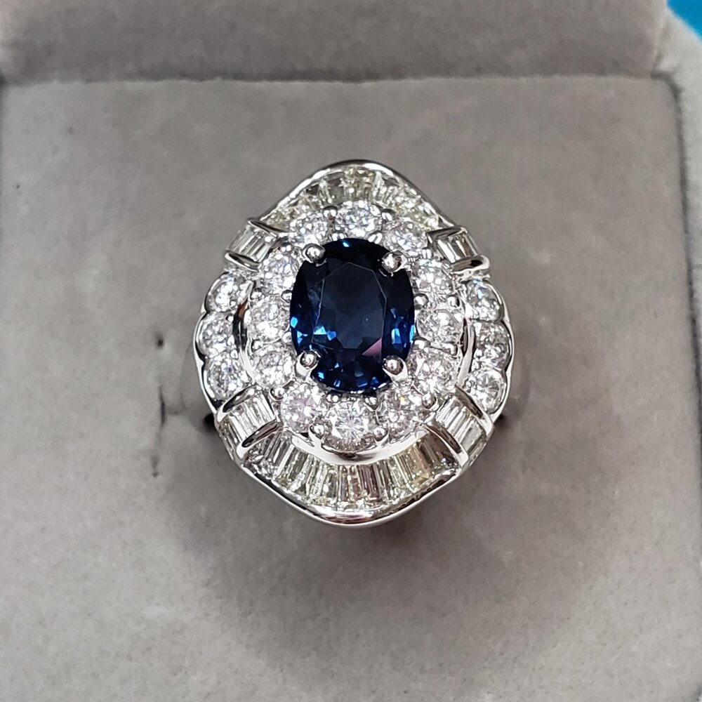 Natural Blue Sapphire & Diamond Statement Ring – 18K White Gold Brand New - Picture 5 of 16